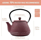 20.3oz Small Cast Iron Teapot, SECHUDO Tea Kettle for Stovetop Safe Coated with Enameled Interior, Tea Pot with Stainless Steel Infuser for Loose Tea (Pink Pinstripe Pattern) - Image 6