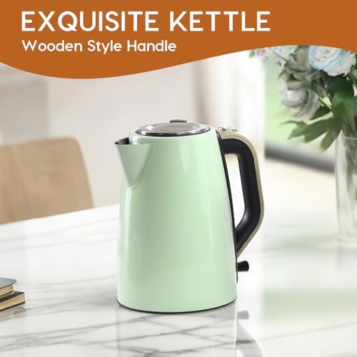 Electric Kettle for Boiling Water 1.7L,Visual Water Window Stainless Steel Electric Water Kettle, 1500W BPA-Free Hot Water Kettle Pot, Auto Shut Off & Boil-Dry Protection, Green - Image 6