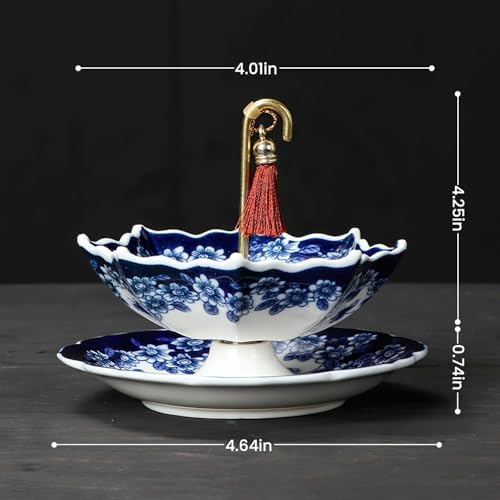 Porcelain Ceramic Tea Strainer, Umbrella Shape Chinese Blue and White Loose Leaf Filter with Rotating Design, Fine Mesh Tea Infuser for Kung Fu Tea, Coffee, Brewing (B) - Image 6