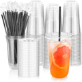 tchrules 100 Set 18oz Clear Round Bottom Plastic Cups with Lids and Straws by TCHRULESHOME