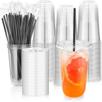 tchrules 100 Set 18oz Clear Round Bottom Plastic Cups with Lids and Straws by TCHRULESHOME