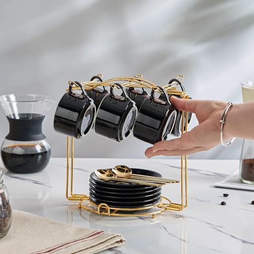 YOLIFE 2.5 OZ Porcelain Espresso Cups Set with Saucers and Foldable Stand - Image 4