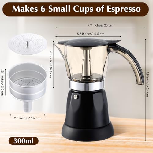 Electric Espresso Coffee Maker, Transparent Moka Pot, Black, 6 Cup - Image 2
