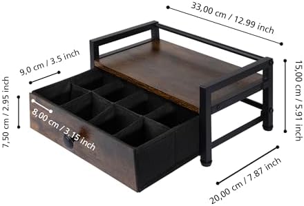 Tea Bag Organizer, Tea Bag Storage Box, 8-bin tea bag shelf with fabric drawer, dustproof tea set organizer and storage station for kitchen, coffee bar, and office, vintage brown - Image 5