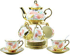 20 Pieces Porcelain Tea Set With Metal Holder, European Ceramic tea set for adults,Flower Tea Set,Tea Set For Women With Flower Painting (Large version, White) by TATSUMI