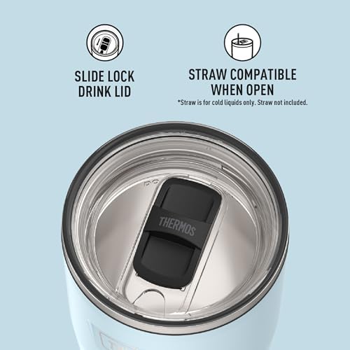 THERMOS Icon Series 24oz Stainless Steel Tumbler with Slide Lock Lid, Leakproof, Fits Cupholder, Dishwasher Safe, Griptec™ Non‑Slip Base, Keeps Drinks Hot 6 Hrs/Cold 22 Hrs, Glacier - Image 4