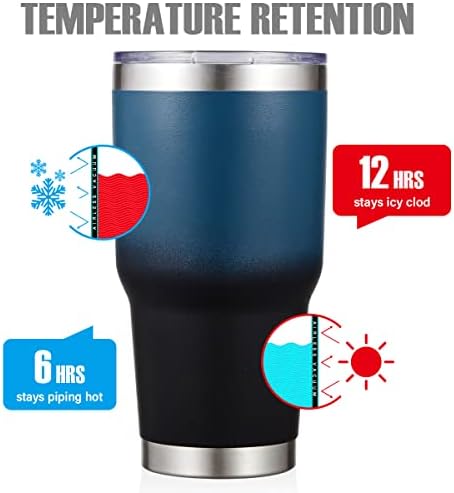 MEWAY 30oz Insulated Tumbler With Lids and Straws,Stainless Steel Double Vacuum Coffee Tumbler Cup, Brush, Durable Powder Coated Coffee Cup for Cold & Hot Drinks, Office, Travel(Blue Black,4 PACK) - Image 2