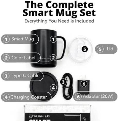 Brewbliss Temperature Control Smart Mug, 14 Oz, App-Controlled & Self-Heating Coffee Mug with 90 Min Battery Life, 1°F Precise Temperature Control Mug Warmer, Gift for Christmas & Birthdays - Black - Image 6