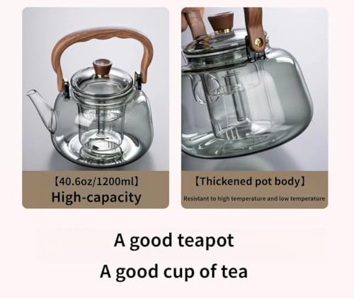 Glass Teapot,40.6oz/1200ml Large-capacity teapot,Dual-layer inner liner design,Suitable for scented tea and loose tea leaves - Image 6