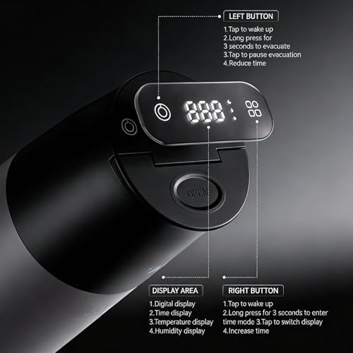 Electric Vacuum Coffee Canister, 650ml Airtight Coffee Beans Canister, with Digital Display, Timer/Record, Temperature/Humidity Detection, for Tea Leaves, Nuts - Image 6