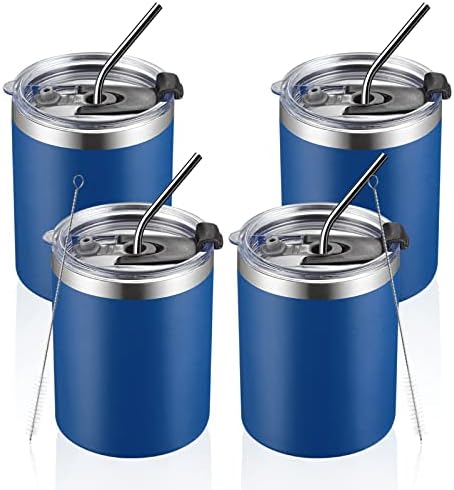 MEWAY 12 oz Lowball, Tumbler Stainless Steel Double Wall Vacuum Insulated Mug with Straw and Lid, Cleaning Brush ，Durable Powder Coated Insulated Coffee Cup for Cold & Hot Drinks (Navy,4 pack) by MEWAY
