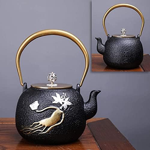 LJYT Teapot Teapots Cast Iron Handmade TeapotHome Kettle Uncoated Vintage Cast Iron Kettle Tea Pot with Infusers for Loose Tea (Color : Ginseng Ruyi) by Unknown