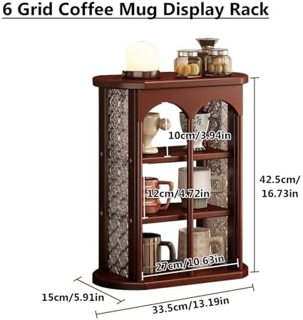 Wooden Mug Holder Countertop, Freestanding Grid Vintage Coffee Cup Display Stand, Rustic Coffee Mug Holder Organizer for Kitchen, Coffee Station,Brown,6 Grid - Image 2