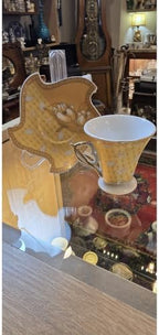 SODEF Vintage Porcelain Tea Cup Set for 2 with Saucers and Decorative Serving Plate Cream Color with Gold Gilded Floral Patterns Nostalgic Coffee Presentation - Image 2