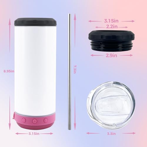 16oz 4-in-1 Can Cooler,4Pcs Sublimation Blank Music Speaker Tumbler - Image 2