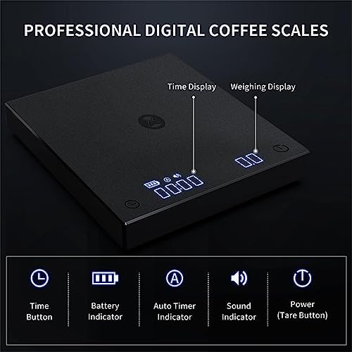 Black Basic+ Electronic Coffee Scale Built-in Auto Timer Digital Espresso Smart Kitchen 2kg - Image 4