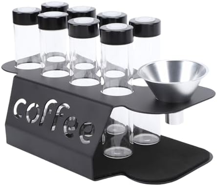 AMONIDA 8Pcs Coffee Bean Storage Tubes with One Way Exhaust, Transparent Sealing Coffee Bean Glass Vials Kit, Valve Stand Funnel, Ideal for Storing Loose Leaf Teas, Nuts & Flavorings - Image 5