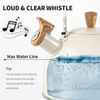 Tea Kettle for Stove Top, 3.2 Quart / 3 Liter Whistling Tea Kettle, Stainless Steel Tea Pot with Wood Pattern Folding Handle, Beige - Image 2
