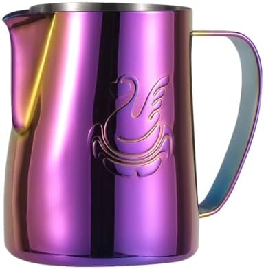 Milk Frother Cup Stainless Steel Espresso Coffee Making Cup Milk Jugs Latte Art Swan Frothing Pitcher Coffeeware(400ml,Purple) by Unknown