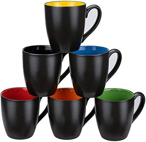 Foraineam Set of 6 Coffee Mugs 16 Ounces Matte Black Porcelain Mug Set Large-sized Ceramic Restaurant Drinking Cups for Coffee, Tea, Juice, Cocoa by Foraineam