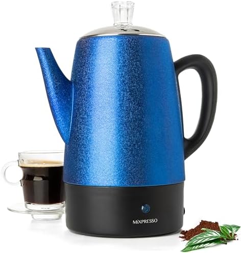 Mixpresso 10 Cup Shiny Blue Electric Percolator Coffee Pot, Stainless Steel by Mixpresso