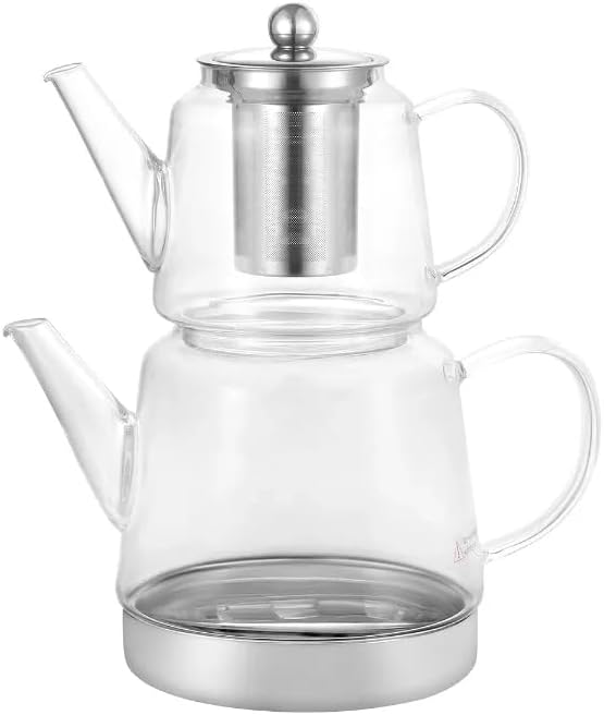 Unique Borosilicate Glass Teapot Set, 1.8 lt Total Capacity,Drip-Free Spout by YERSIZ