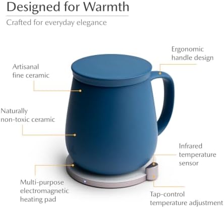 Ui+ Self-Heating Mug Set - Deep Navy | 18 fl oz / 532 mL Ceramic Coffee Mug Warmer, Infrared Temperature Control Heating Mug with OHOM Pad Max for Coffee & Tea - Image 3