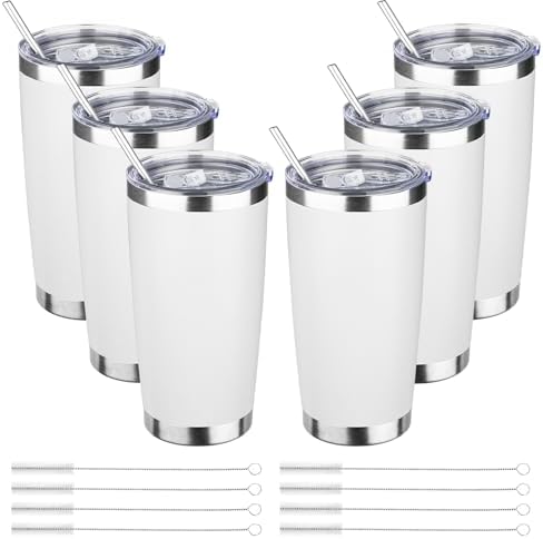 DIW 20oz Insulated Tumbler Bulk with Lid Travel Coffee Mug(White,6 Pack) by DIWsojournlife