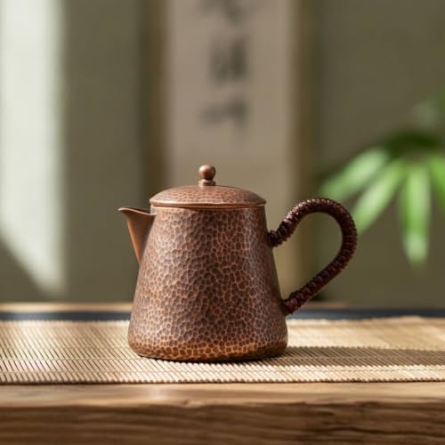 Copper Kettle Handmade Teapot Hammered Pattern Handle Precision Spout Rounded Top Compact Frame For Water Boiling Tea, style to 2 - Image 3