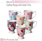 BTaT- Coffee Mugs, 12 oz, Set of 6, Floral Mugs, Porcelain Bone China, Coffee Cups - Image 2
