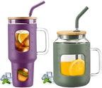 WINSA 40 oz Glass Tumbler with Straw and Lid & 50 oz Glass Water Bottles with Silicone Sleeve Bundle by WINSA
