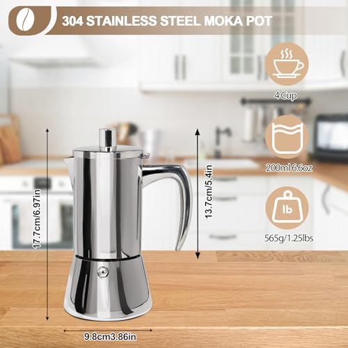 304 Thickened Stainless Steel Uncoated 4 Cup Moka Pot Coffee Maker - Image 2