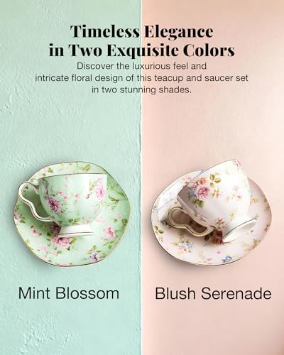 7.5oz Bone China Tea Cup and Saucer Set, Tranquil Green - Image 6
