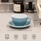 Loveramics Matt Cappuccino Cup, 8 oz Ceramic Latte Art Mug with Saucer, Thick-walled stoneware cup Set, Barista Latte Cup Set for Latte, Cappuccino, Tea - Mineral Colors (Glacier, 8OZ) - Image 5