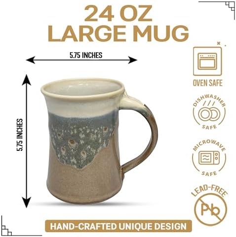 Clay in Motion Handmade Ceramic Mug 24 oz, Large Coffee Mug, Hand Painted Stoneware, Dishwasher Microwave & Oven Safe, Lead-Free, Made in USA Since 1981 (Desert Sand) - Image 2