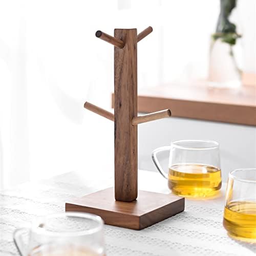 LIU- Coffee Mug Holder for Counter, Rustic Wood Mug Tree, Farmhouse Wooden Coffee Cup Rack,Holds 4 Mugs,Display Stand Organizer,Brown - Image 5