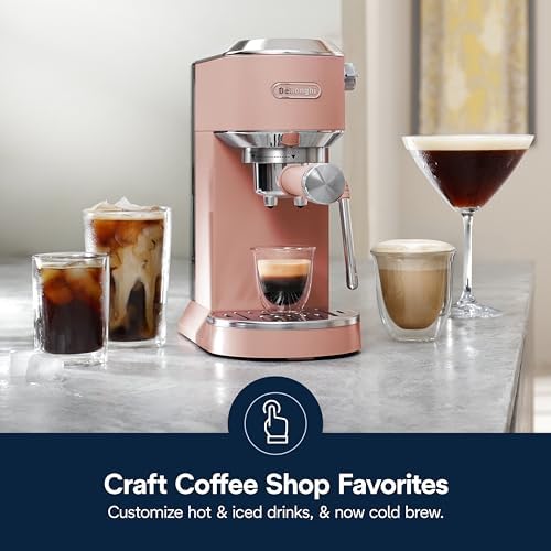 De'Longhi Dedica Duo Compact Espresso Machine - Cold Brew Coffee Maker with Milk Frother Wand- for Espresso, Hot & Iced Coffee, Cappuccinos, Lattes & Home Barista Brewing, Rosé Pink - Image 2
