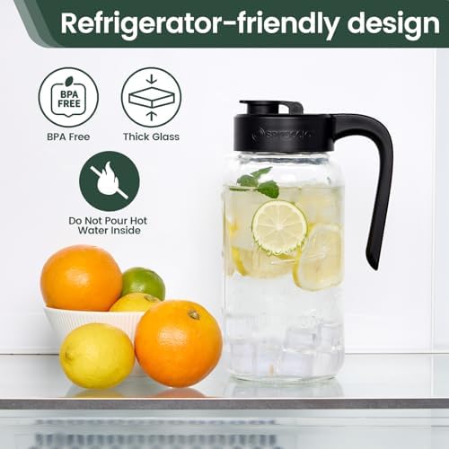 Mason Jar Pitcher, 2 pcs 64 oz (2 quart), Glass Pitcher with Lid - Image 5