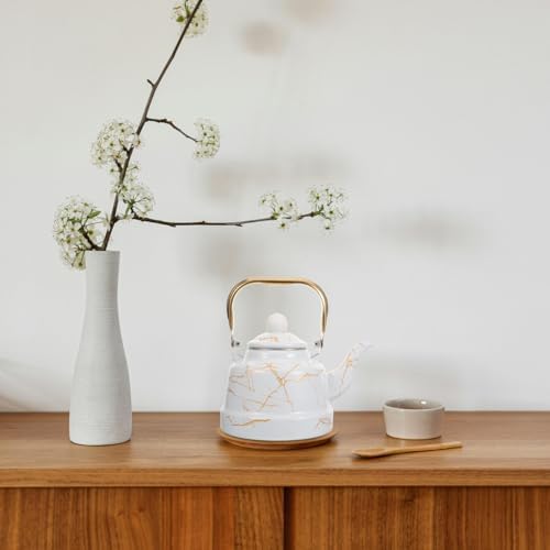 Marble Pattern Enamel Tea Kettle, 1.7L Stovetop Water Kettle for Home Use, Suitable for Gas Furnace and Induction Cooker, Ideal for Brewing Tea, Coffee, and More - Image 6