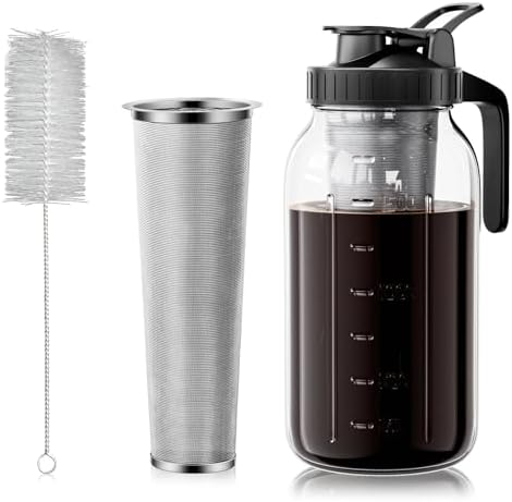 GOSCHE 64oz Glass Pitcher with Lid, Coffee Mason Jar with Pour Spout Lids, Black by GOSCHE