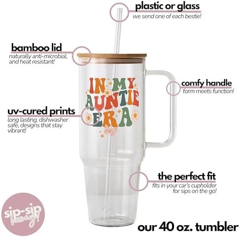 Sip-Sip Hooray! In My Auntie Era 40oz Glass Tumbler with Lid and Straw - Image 4