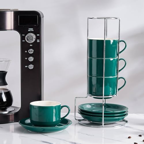 8 Ounce Stackable Cappuccino Cups with Saucers and Metal Stand - Image 6
