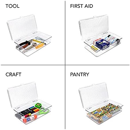 Isaac Jacobs Small Stackable Organizer Bin (10.75” x 6.5” x 2.4”) w Hinged Lid Clear Storage Box Home Office School Fridge Bathroom Kitchen Pantry Container BPAFree Food Safe (Small Clear) (Pack of 2) - Image 2