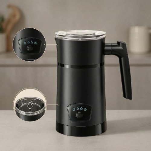 Industrial Frother Electric Milk Frother Automatic Milk Warmer Coffee Machine With Clear Lid And Handle For Cold Froth Hot Froth Heated Milk Chocolate Milk Suitable for room dorm use - Image 6