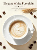 Porcelain Coffee Cups Set with Saucer, White, 6 Ounce, Set of 4 - Image 4