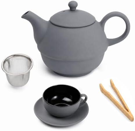 Cast Iron Teapot Set, 14 oz (400 ml) Single Serve with Cup & Infuser Grey by Unknown