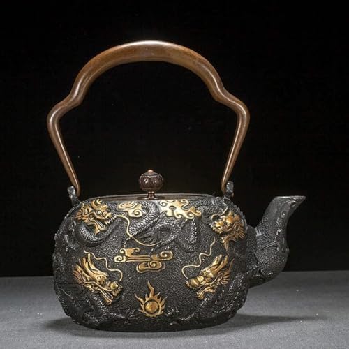 Modern Teapot Cast Iron Teapot, Japanese Style Tetsubin Tea Kettle 1.3L Cast Iron Tea Kettle to Keep Tea Warm Gilding Nine Dragons Pattern High end cast Iron Kettle - Image 6