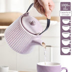 Yundu Ceramic Teapots for Tea, 1000ml/33.8oz Tea Pot with Infusers for Loose Tea, Striped Tea Pot with Removable Tea Infuser - Reactive Pueple - Image 2