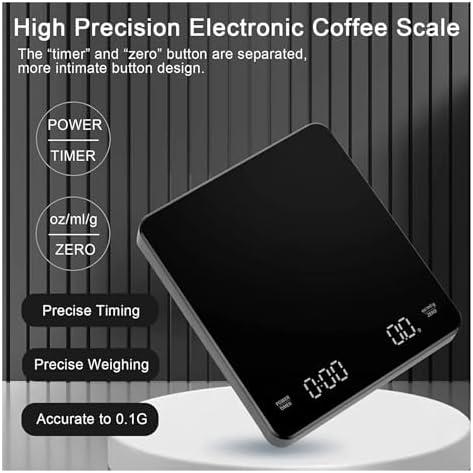 Digital Crane Scale, Smart LED Screen Coffee Scale Kitchen Scales, 3kg/0.1g Mirror+Basic+Electronic Scale Built-in Auto Timer Pour Over Espresso - Image 3