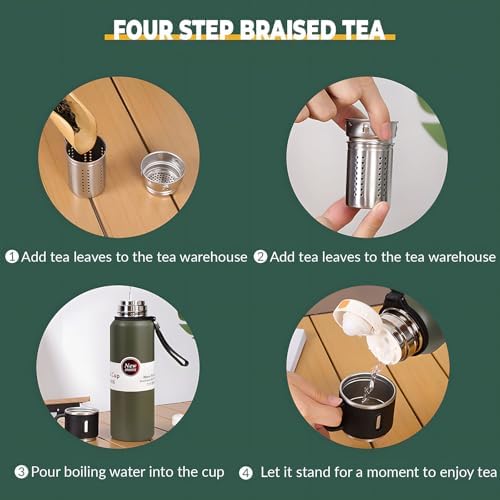 1500ml Double wall vacuum Leakproof stainless steel wide mouth insulated water bottle,tea tumbler with tea strainer infuser basket,cup and lid; travel coffee thermoses hot drinks,cold thermal flask - Image 6